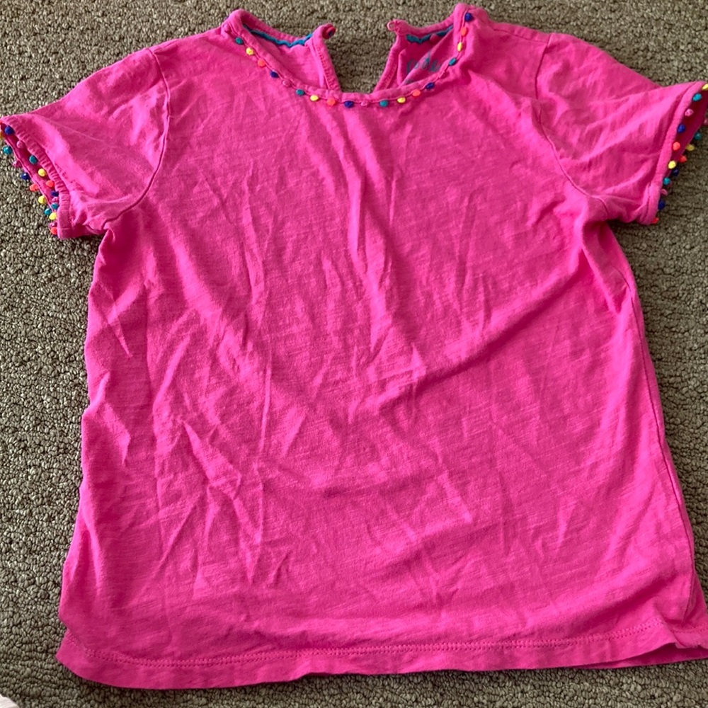 Miniboden Rainbow pompom fuschia tshirt 8-9y